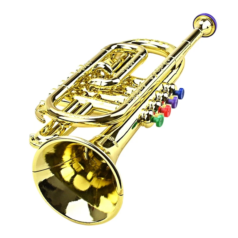 

Trumpet Kids Musical Educational Toy Wind Instruments ABS Gold Trumpet With 4 Colored Keys For Kids