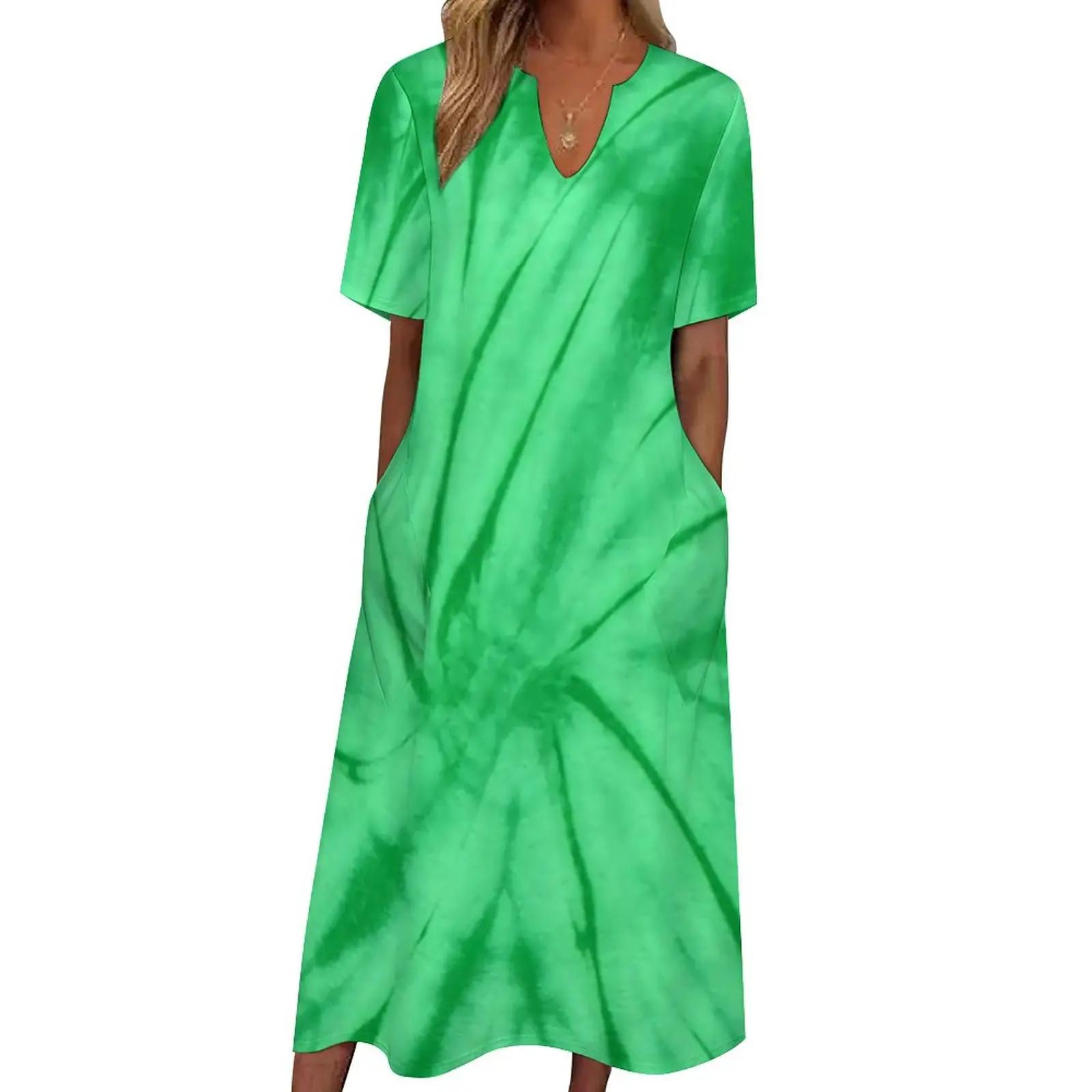 

Green Tie Dye Dress Spiral Swirl Elegant Maxi Dress V Neck Graphic Bohemia Long Dresses Korean Fashion Oversize Vestido