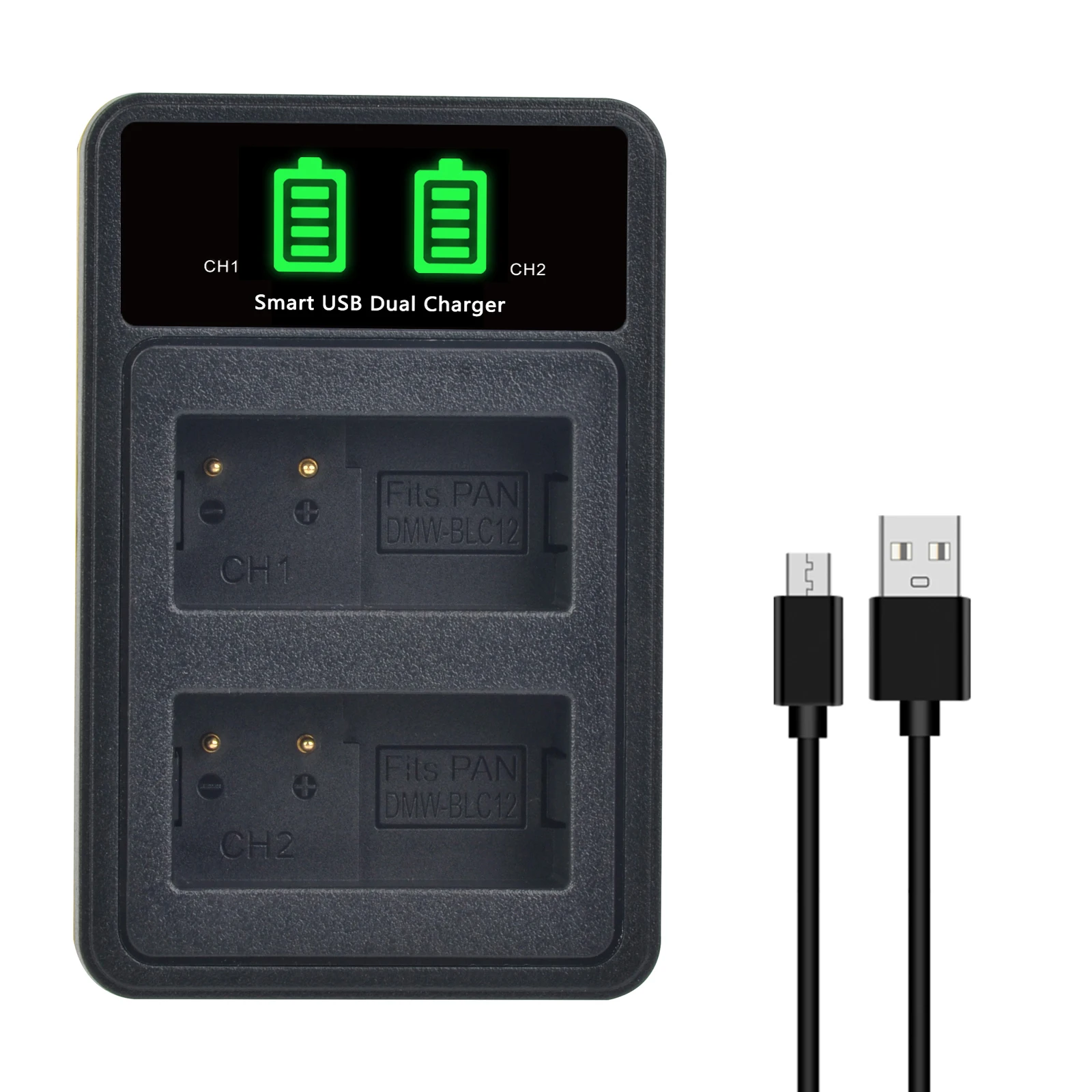 Фото Двойное зарядное устройство со светодиодной подсветкой USB типа C для Panasonic DMW-BLC12 BLC12E Lumix FZ1000 FZ200 FZ300 DMC-G5 G6 G7 GH2 GX8 G85 FZ2500 №1