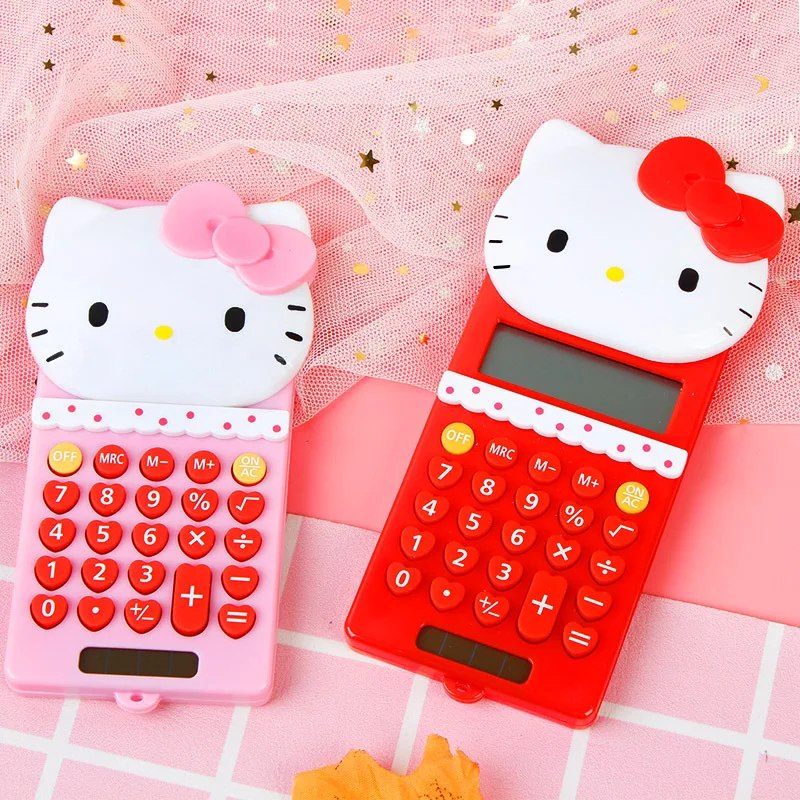 

Kawaii Sanrio HelloKittys милый калькулятор головы кошки для девочек мультяшная форма Детская портативная помощь для осмотра порошок для студентов