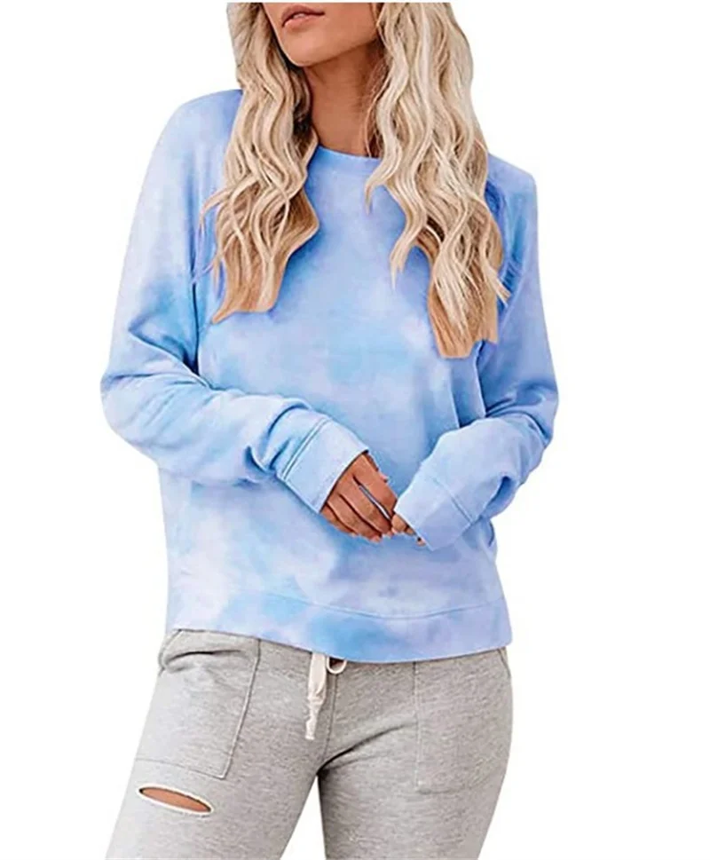

2023 Amazon burst cross-border women's clothing autumn and winter new women's round neck long sleeve jumper tie-dye hoodie top