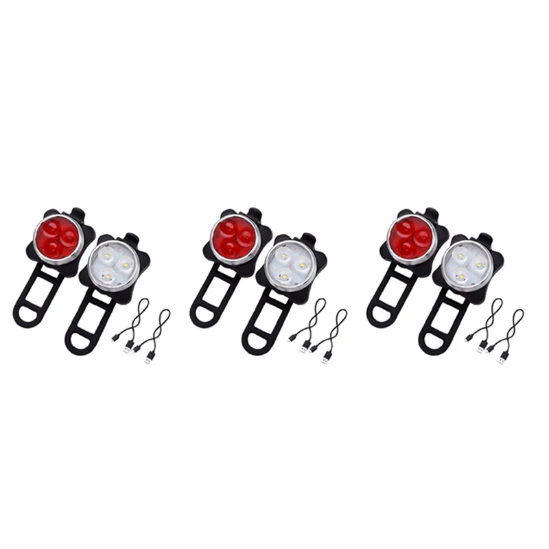 

6X Outdoor Bicycle Waterproof COB 3 LED USB Rechargeable 4 Modes Bike Night Ridefront Head Light & Rear Tail Light