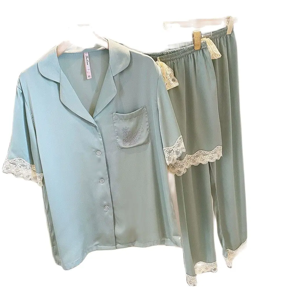 Women's Pajamas Spring Autumn Ice Silk Three-piece Suit In Winter 2022 New Advanced Ins Silk Housewear Suit Sleepwear Nightwear