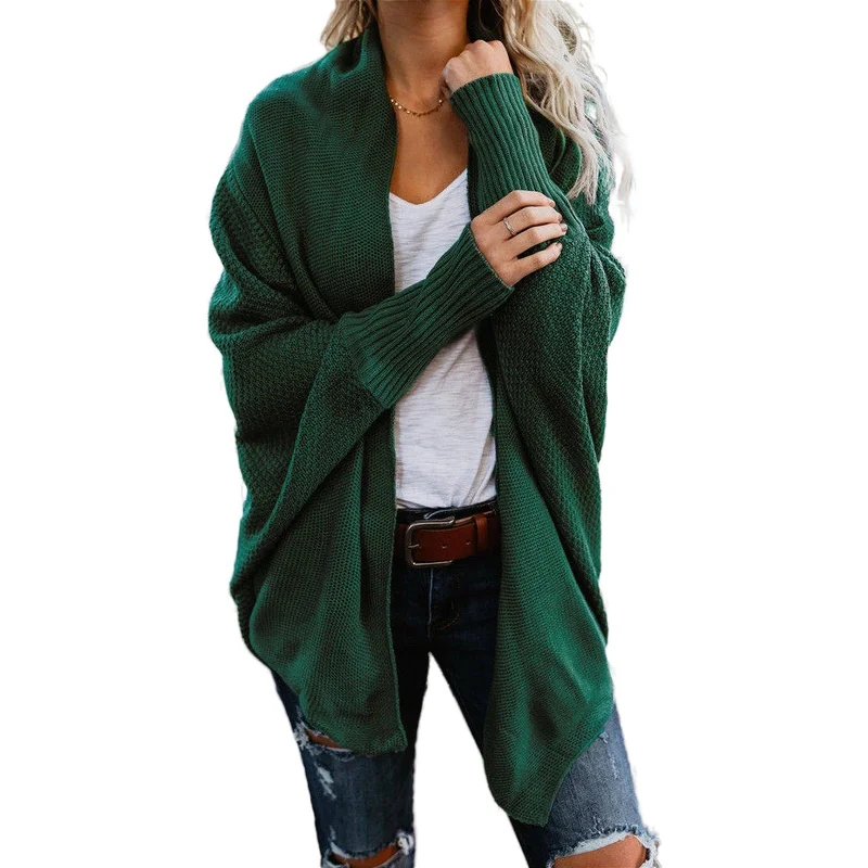 

Woman Sweaters Oversized Knitted Green Solid Batwing Sleeve Loose Cardigans Casual Elegant Warm Korean Fashion Cardigan Women