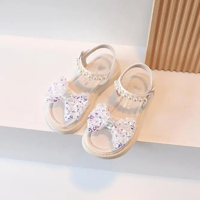 

New 2022 Summer Girls Sandals Fashion Bowknot Zipper Princess Girls Beach Shoes Children Kids Baby Party Flat Sandals Shoes