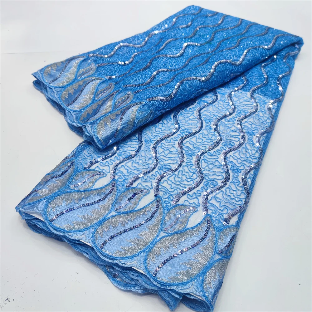

Luxury Sequence African Lace Fabric French Nigerian Mesh Tulle Lace Embroidery Sequin Lace Fabric for Party Wedding