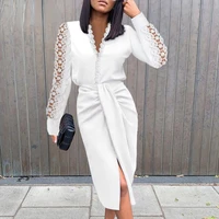 summer fashion white lace dress sets for women casual office ladies midi outfits 2022 spring long sleeve woman sexy split suits