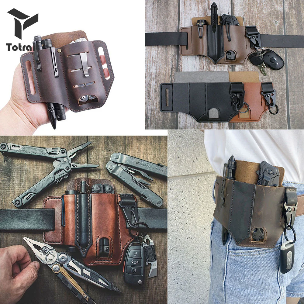

TOtrait High Quality Leather Sheath For Leatherman Multitool Sheath EDC Pocket Organizer With Key Holder For Belt Flashlight