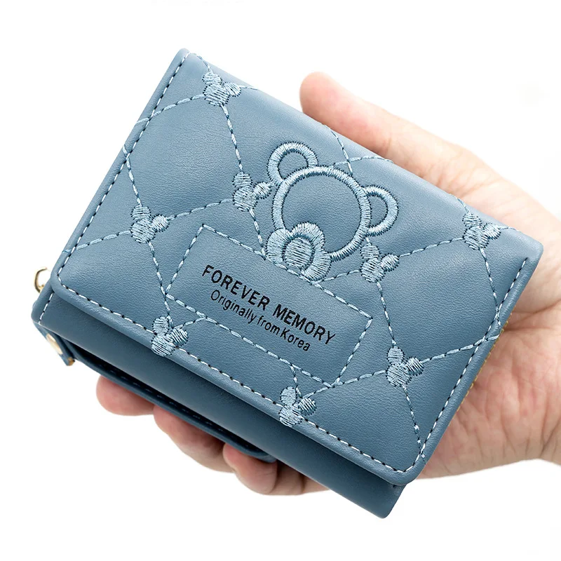 

Новый женский кошелек, Стильный Простой женский короткий кошелек с вышивкой, сумка из искусственной кожи тройного сложения, кошелек для мелочи, кошелек с несколькими отделениями для карт