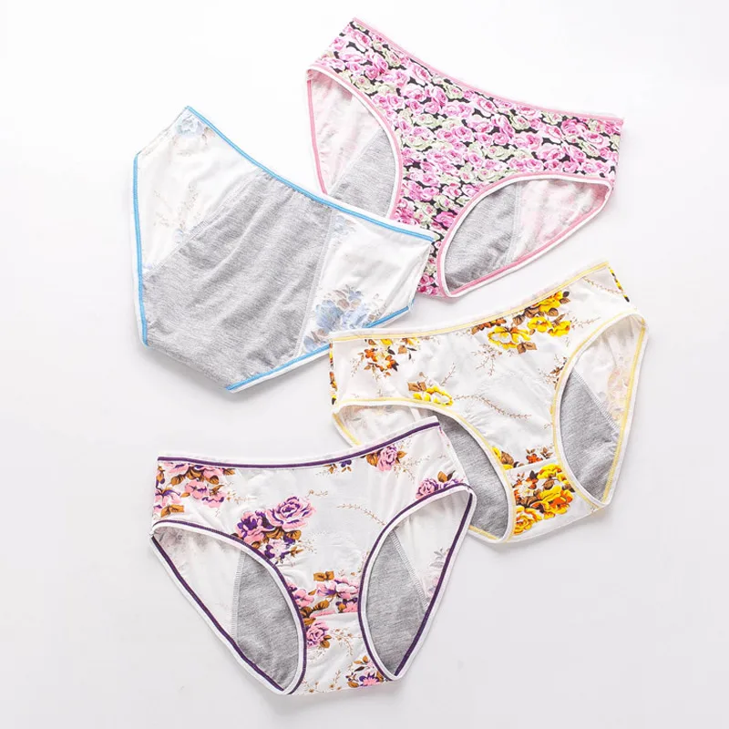 

Women's Menstrual Period Panties Viscose Plus Size Leakproof Period Underpants Breathable Menstruation Mid-Waist Printed Briefs