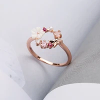 womens fashion romantic butterfly wedding rings flowers crystal rose gold ring band zirconia glamour ring jewelry girl gift