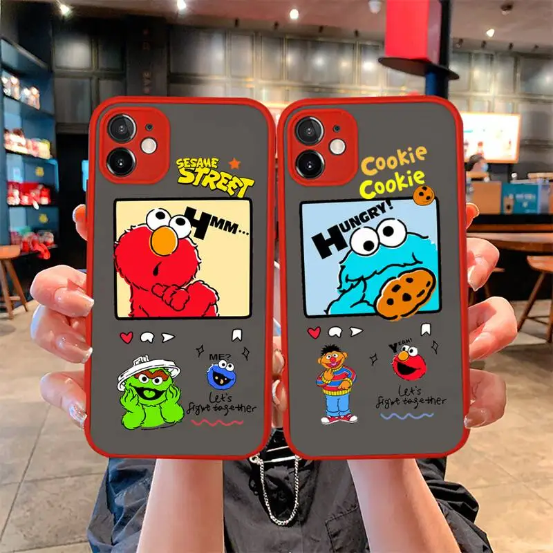 

sesame street couple Phone Case For iphone 13 12 11 Pro Mini Max XS X 8 7 Plus SE 2020 XR Matte Transparent Light red Cover