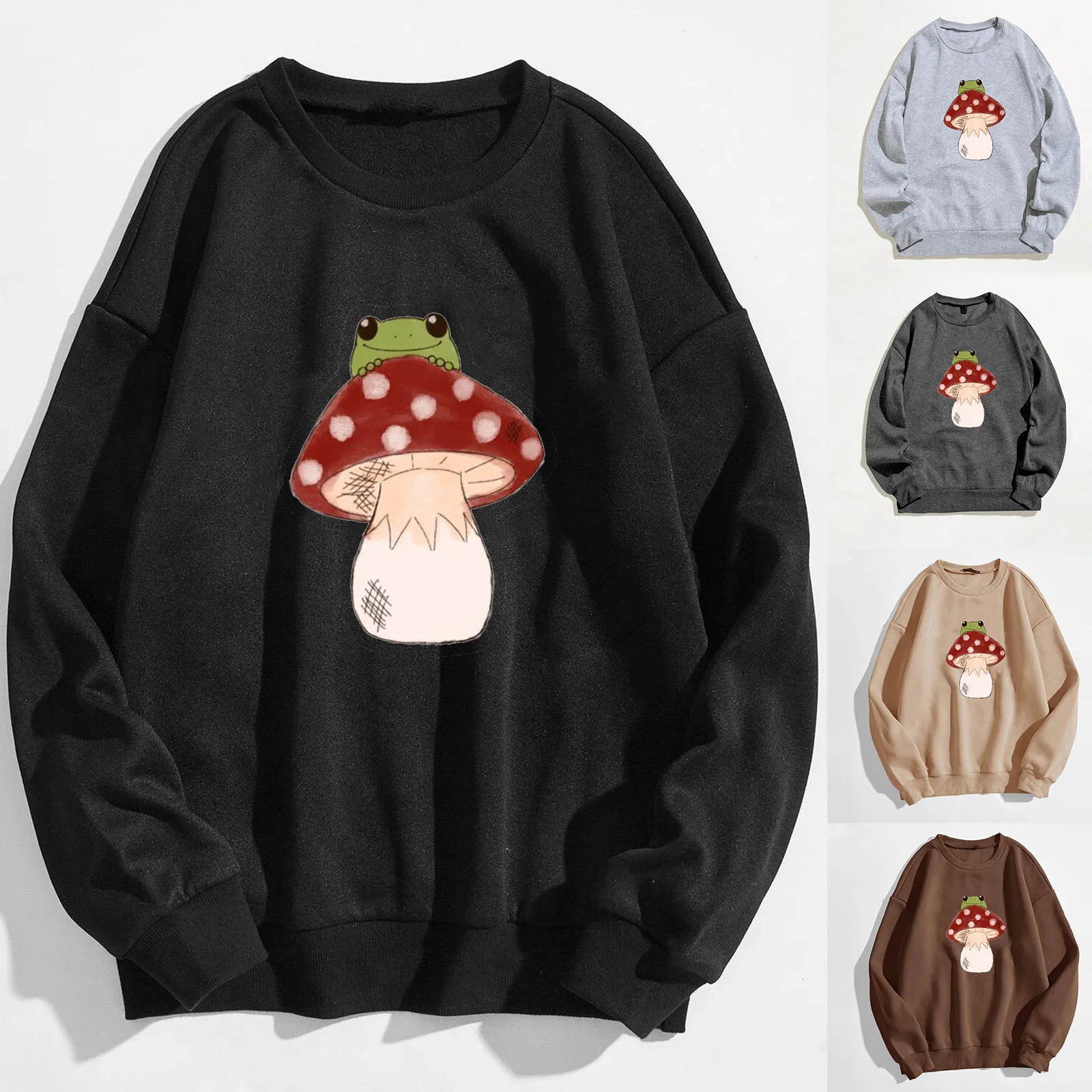 

Женский свитшот на молнии четверть, Женский свитшот с симпатичной лягушкой, толстовка с капюшоном в виде грибов для девочек-подростков, вяз...