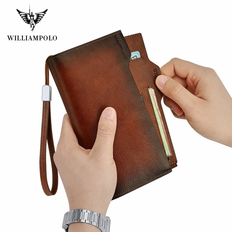 WILLIAMPOLO Men wallets Brand Clutch Bag Business Leather Wallet Credit Card Organizer Detachable Card Holder Gift for Men images - 6