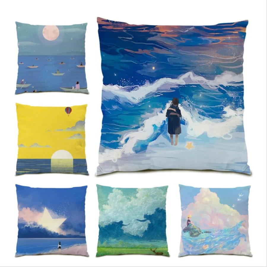 

Velvet Pillow Cover 45x45 Throw Pillow Covers Square Decoration Home Branch Living Room Decoration Gift Landscape Sofa E0510