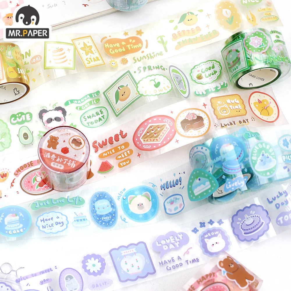 

Mr.Paper 6 Models Cartoon Animal PET Tape Cute Hand Account Scrapbook Material Decoration DIY Masking Tape Stickers