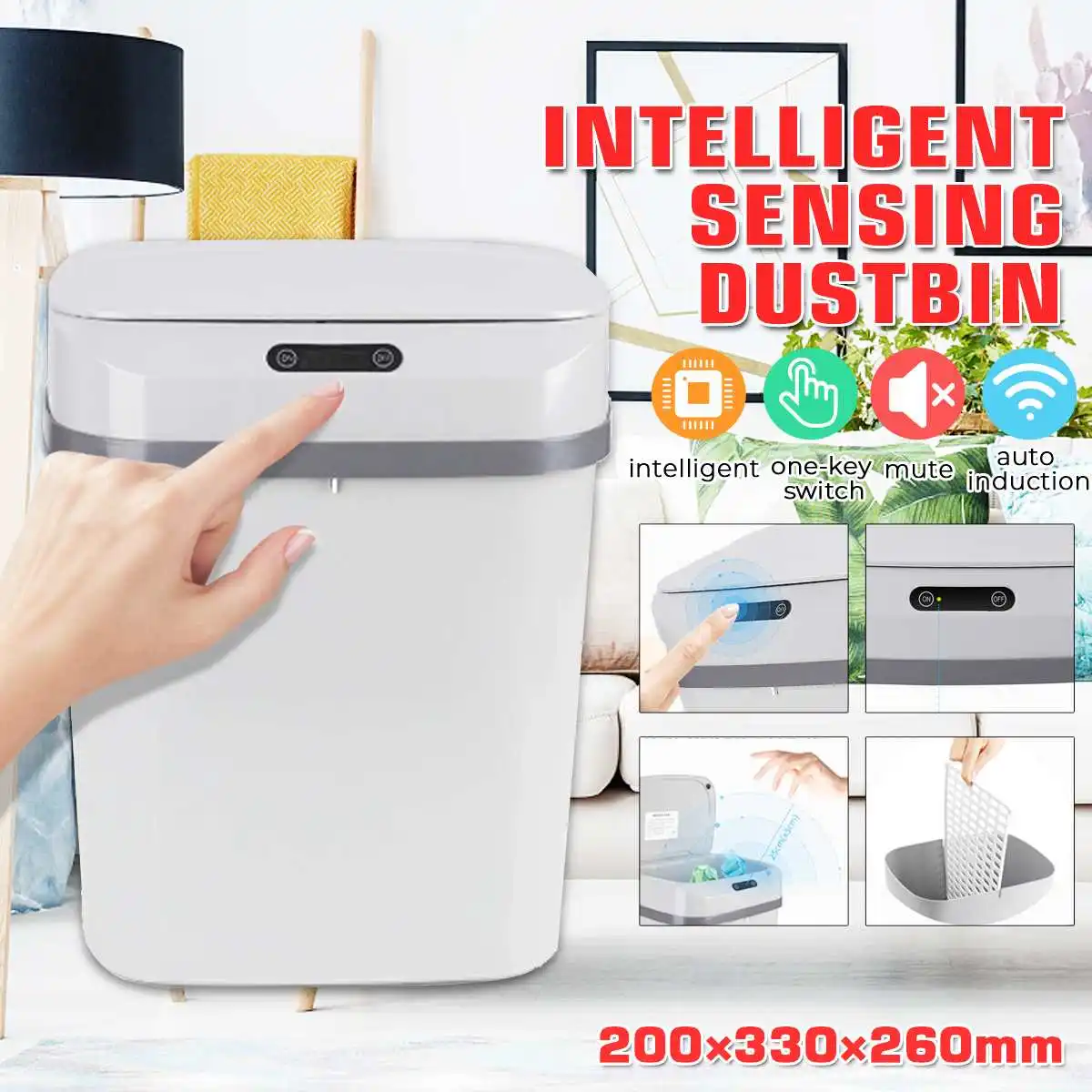 

12L Sensor Trash Can Automatic Household Electronic Smart Garage Bucket Kitchen Trash Bin Toilet Waterproof Narrow Seam Sensor