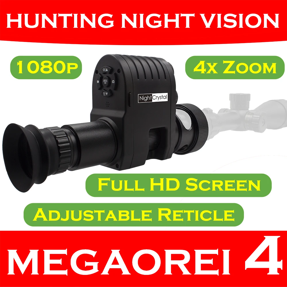 

Megaorei 4 1080p Night Vision Scope Hunting Camera with Integrated LCD Display 850nm Laser IR 4x Digital Zoom Wide View 200M