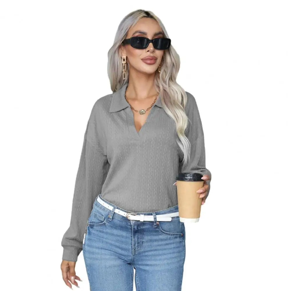 

Рубашка женская с длинным рукавом, Элегантная блузка с V-образным вырезом и отложным воротником, мягкий дышащий пуловер, деловой топ на осень и весну