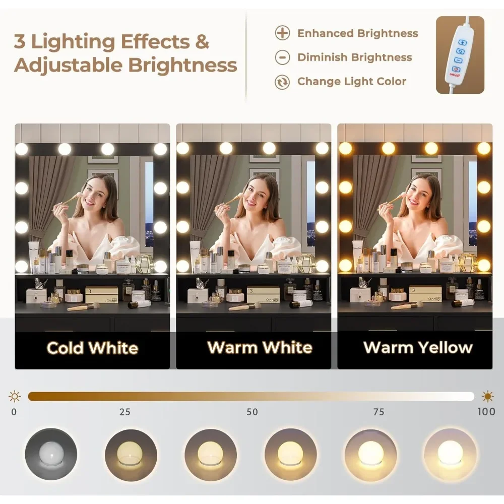 Туалетный столик для макияжа с зеркалом и подсветкой черный окружающим