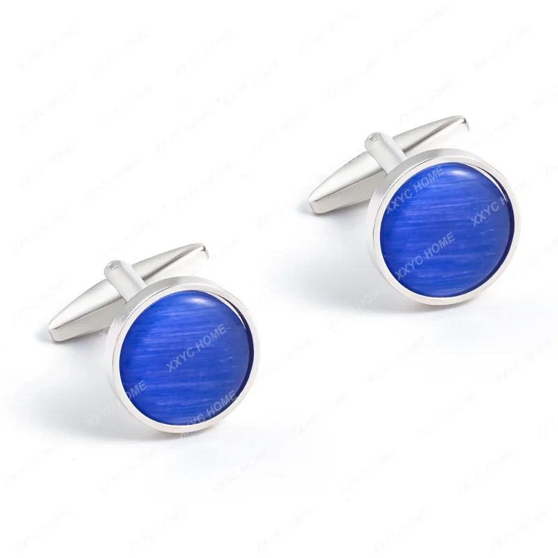 

Новые высококачественные круглые металлические запонки с голубым опалом мужские запонки украшение для платья Аксессуары свадебные очаров...