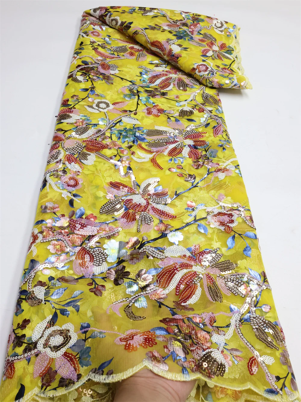 

NI.AI African Sequined Lace Fabric 2023 High Quality Nigerian French Printed Tulle Lace Fabric for Woman Wedding Party Sewing