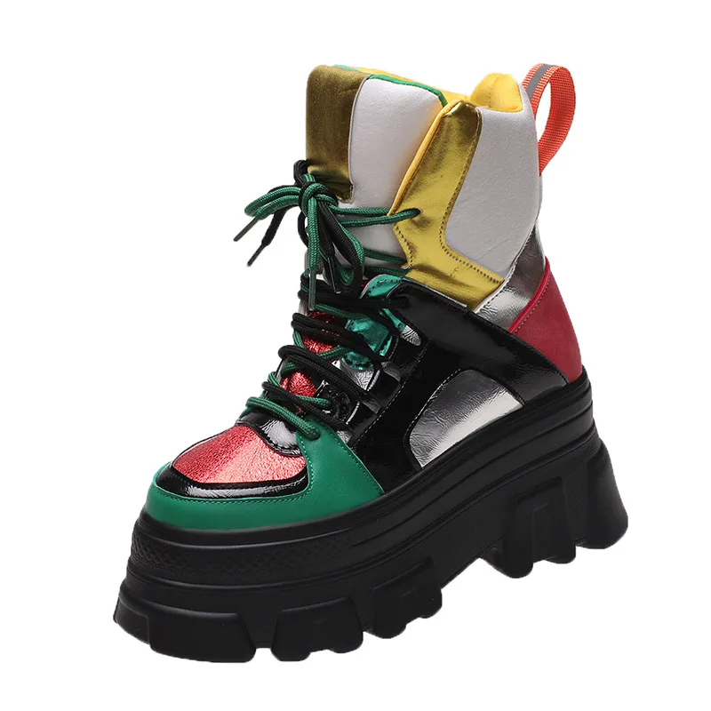 

Женские сапоги, увеличивающие рост, на толстой подошве, на танкетке, со шнуровкой, декоративная женская обувь, модные зимние женские сапоги, 2022