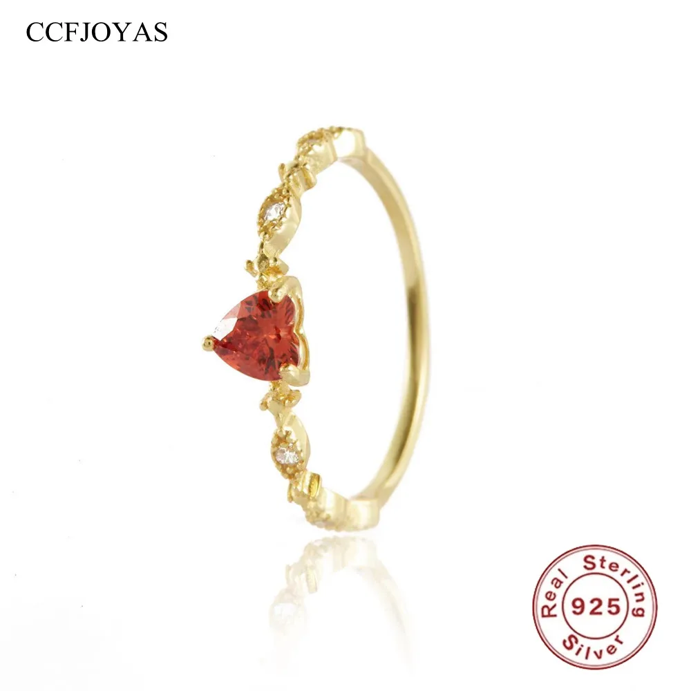

CCFJOYAS Ruby 925 Sterling Silver Love Rings Simple INS Heart Shaped Gold Silver color Wedding Jewelry Accessories Dropshipping