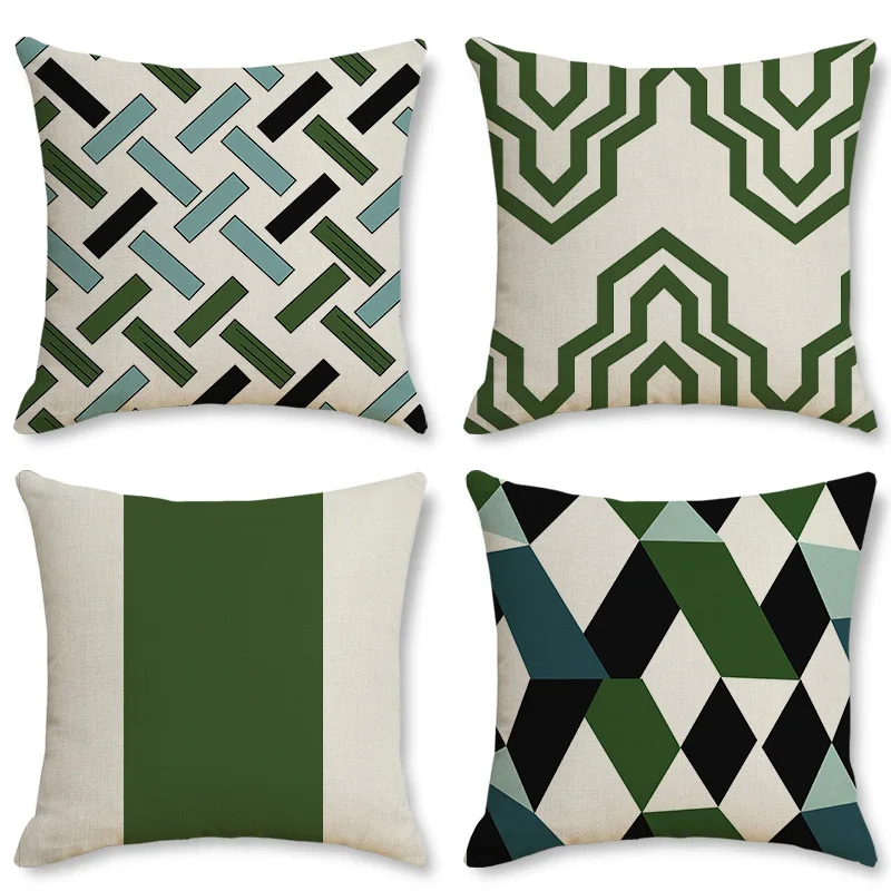 

4 Pieces Green and White Geometric Pillow Covers 45 x 45 cm Boho Ins Decorative Throw Pillowcase Sofa Couch Bed Cushion Covers