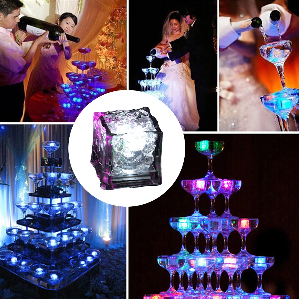 

12pcs Festival Battery Operated Color Changing Reusable Party Club Wedding Bar Atmosphere Light Up Liquid Sensor LED Ice Cube