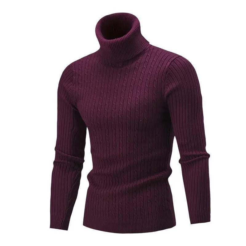 Men's Knitted Sweater Autumn and Winter New High Collar Solid Color Twist Bottoming Shirt