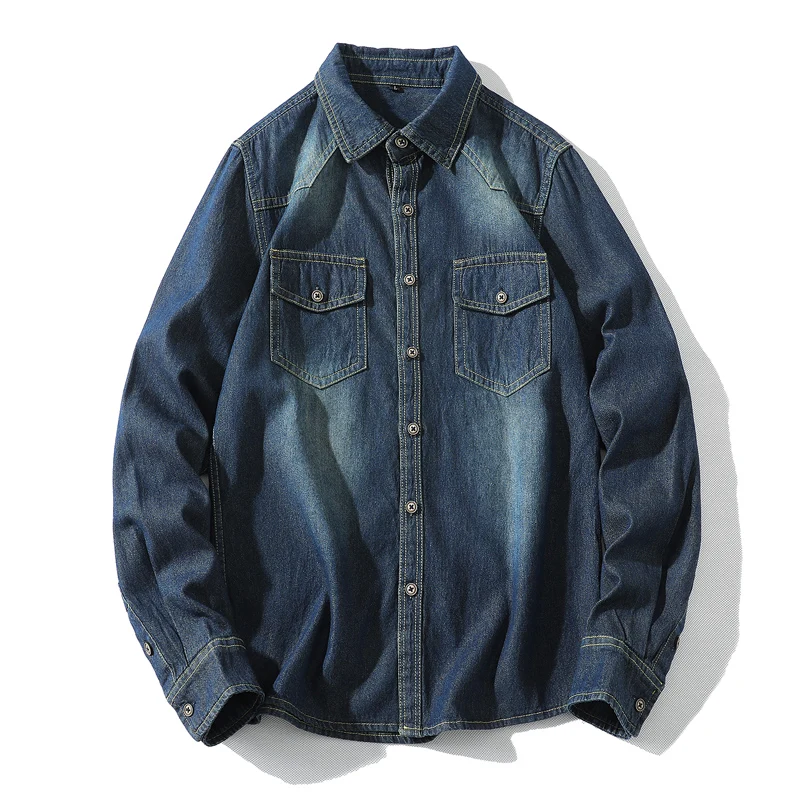 

Shirt Men Fashion Designer Loose Long Sleeve Denim Shirts Vintage Wash Male Cowboy
