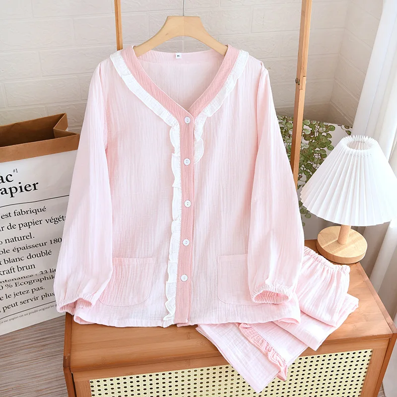 2023 New Pajamas for Women's Spring and Summer V-neck Breathable Casual and Comfortable Home Service Suit Sweet Style Sleepwear