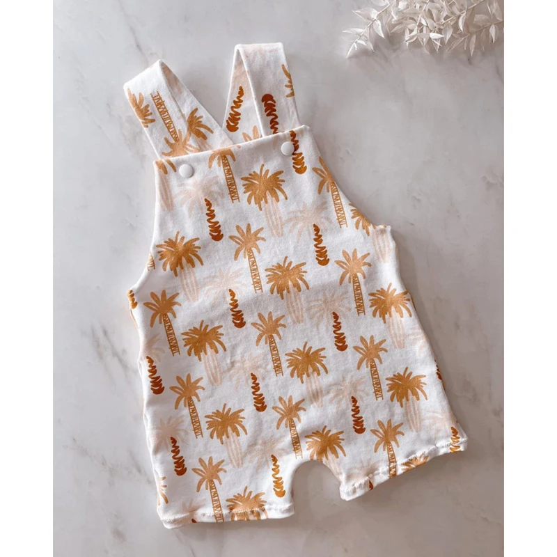 

Summer Baby Suspender Jumpsuits Toddler Newborn Clothes Boys Girls Cotton Coconut Tree Print Strap Button Rompers Jumpsuits
