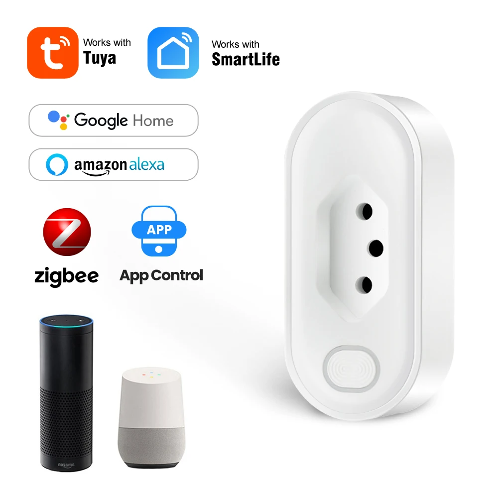 

White Voice Control Intelligent Outlet Zigbee Live Metering Plug Timing Smart Socket Via Amazon Alexa/ Google Home Smart Home