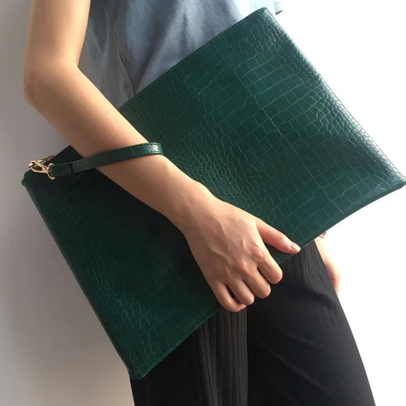 

Большая женская папка для документов А4 под крокодиловую кожу, модный саквояж для ноутбука, деловой портфель, цвет зеленый
