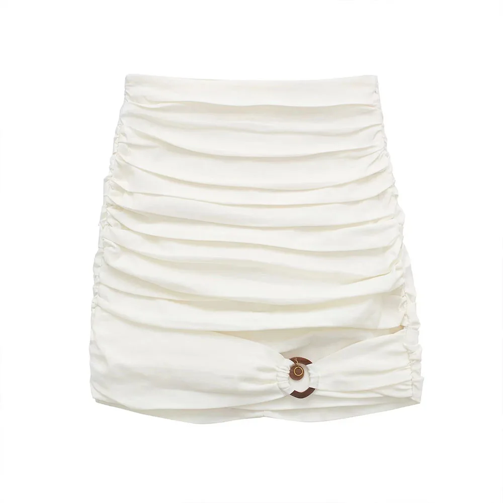 

Women's 2022 New Fashion Stretch Linen Blend Mini Skirt Vintage Skinny Ruched Back Zip High Waist Female Skirt Mujer