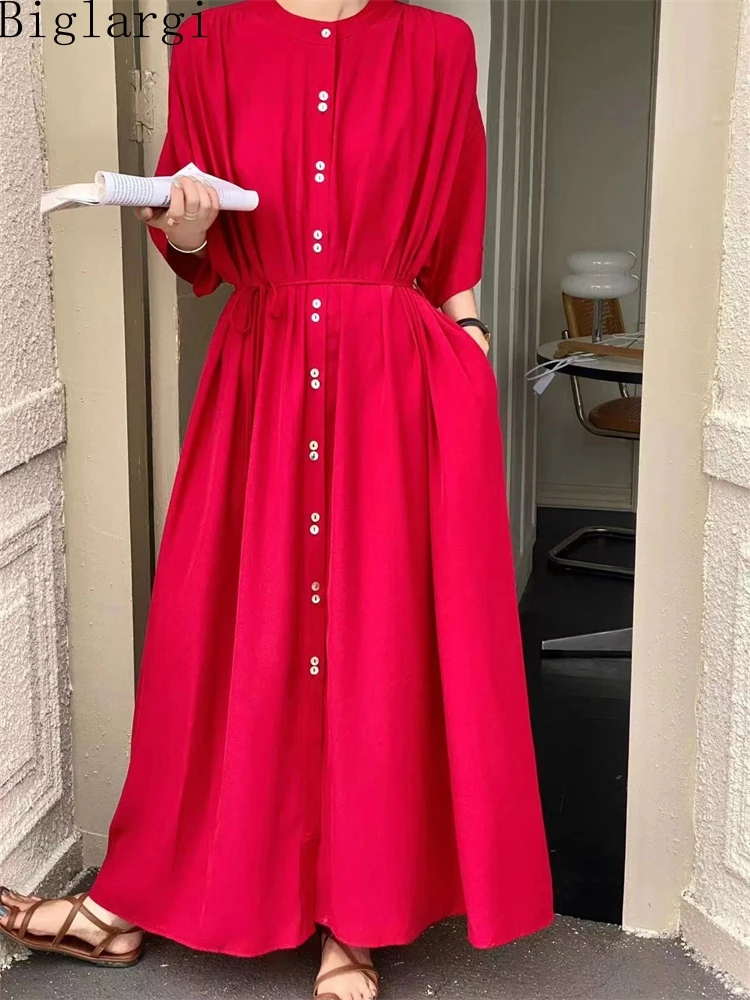 

Summer Korea New Fashion Loose Woman Shirt Dress Ladies Womens Office Black Dresses Casual Cardigan Women Chiffon Long Dress