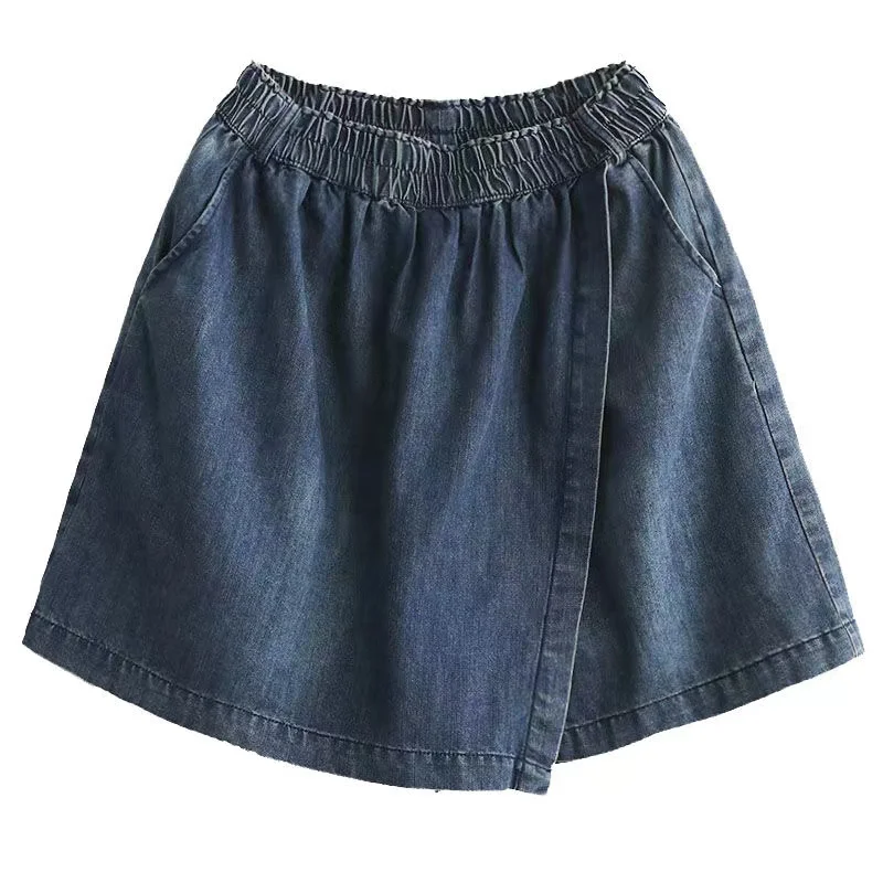 Women's Shorts Skirts Fake Two-piece 2023 Summer Elastic High Waisted Denim Shorts Loose Korean Large Size Skirts Black Shorts