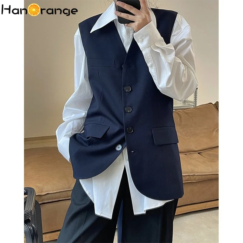 

HanOrange Early Spring Blogger Style Vest Women Fashionable V-neck Suit Vest Casual Outwear Sleeveless Blazer Female