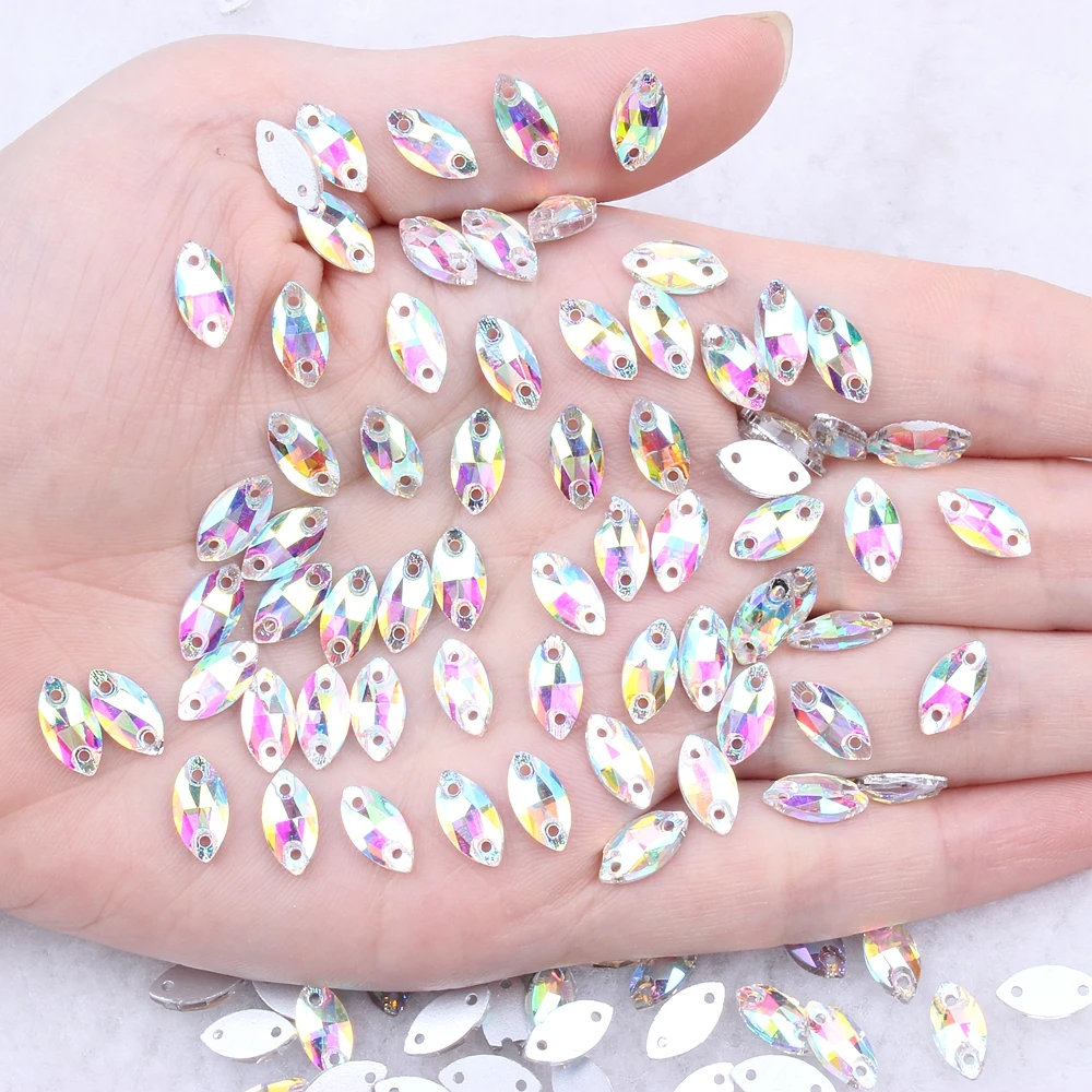 

Hot Sale Sew On Marquise Glass Beads Flatback Faces Rhinestone Crystal Crystal AB For DIY Garment Fashion Wedding Dress