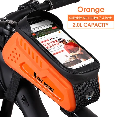WEST BIKING жесткий чехол из ТПУ для велосипеда, сумка для сенсорного экрана 6-7,4 дюйма, подставка для телефона, водонепроницаемая сумка с передним лучом, оборудование для горного и дорожного велосипеда