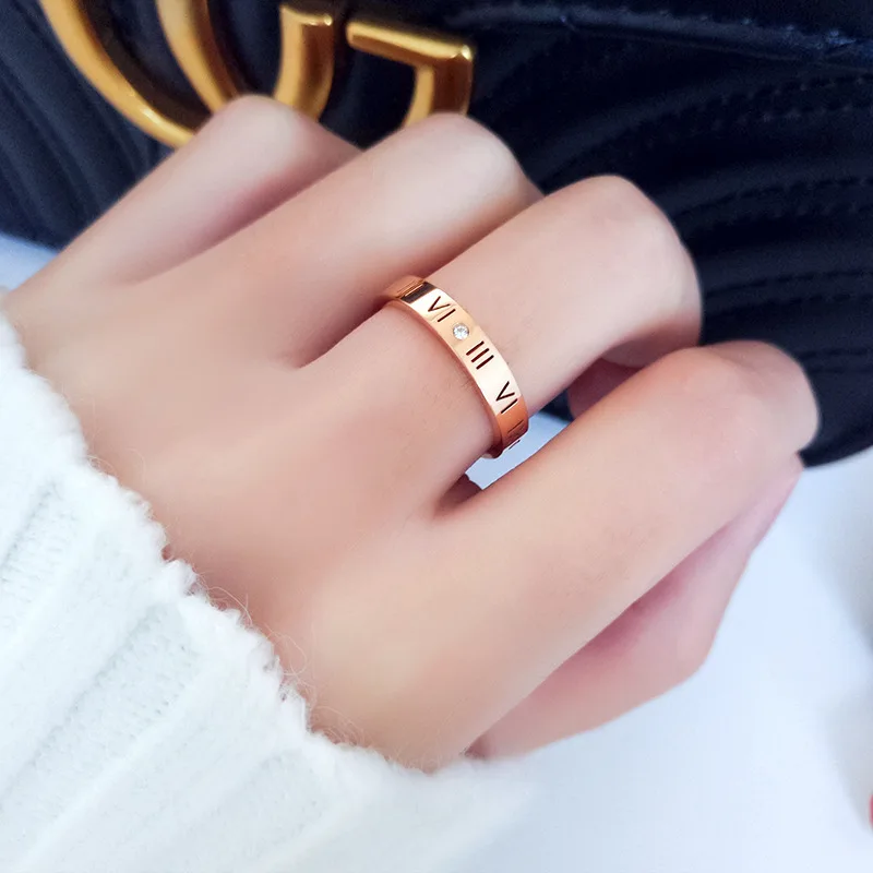 

2022 New Personality Trend Single Product Zircon Inlaid Roman Numeral Titanium Steel Ring Fashion Couple Ring Jewelry