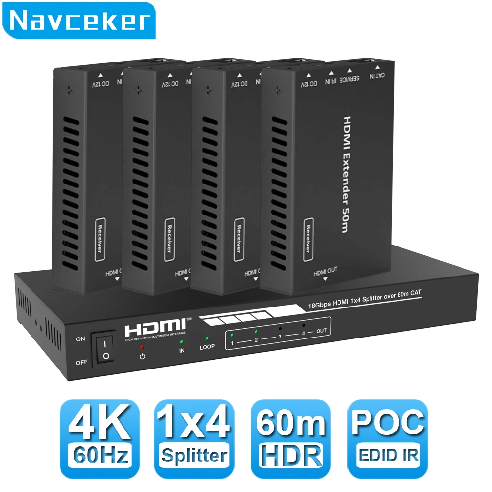 

4K 60Hz HDMI Splitter Extender 60m 1x4 1x8 HDMI UTP Extender Cat5e Cat6 1080P RJ45 HDMI Splitter extensor Transmitter Receiver