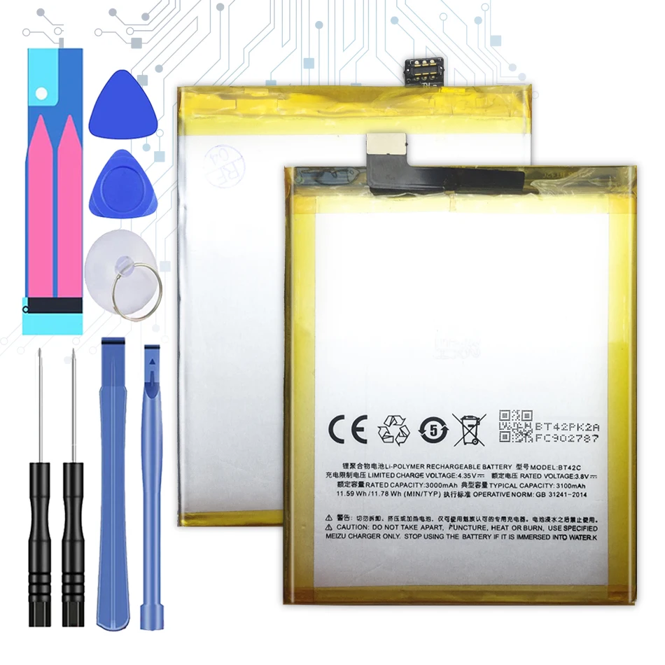 

BT42C 3050mAh Battery For Meizu Meizy M2 Note M2Note Batteria + Free Tools