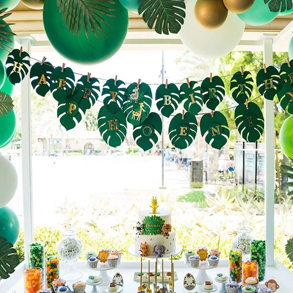 

1 Set Palm Leaves Artificial Tropical Monstera Fake Palm Leaf Luau Party Table Decoration