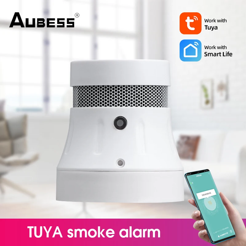 

Датчик дыма Aubess Zigbee Tuya, умный детектор дыма, работает с приложением Smart Life/tuya