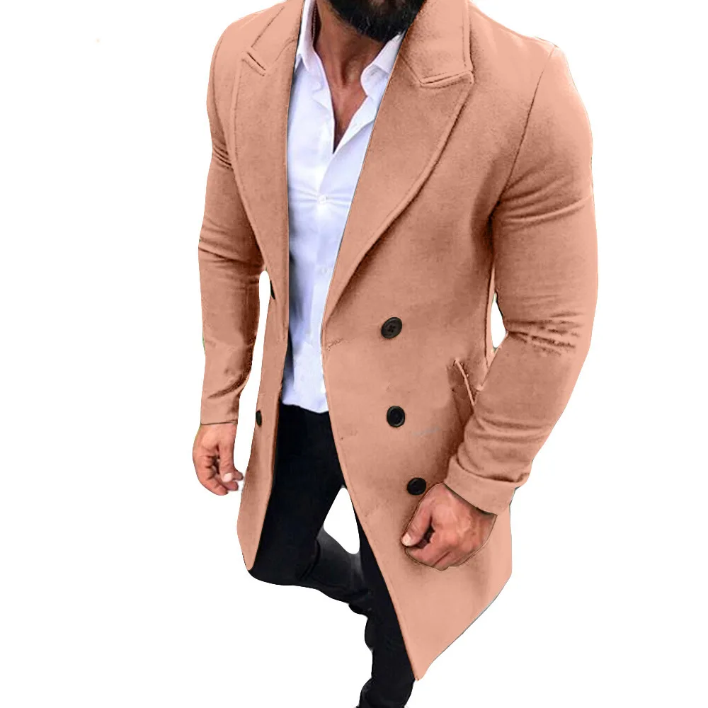 Двубортное однотонное новое шерстяное пальто для мужчин, мужская одежда, пальто для мужчин, зимнее пальто для мужчин
