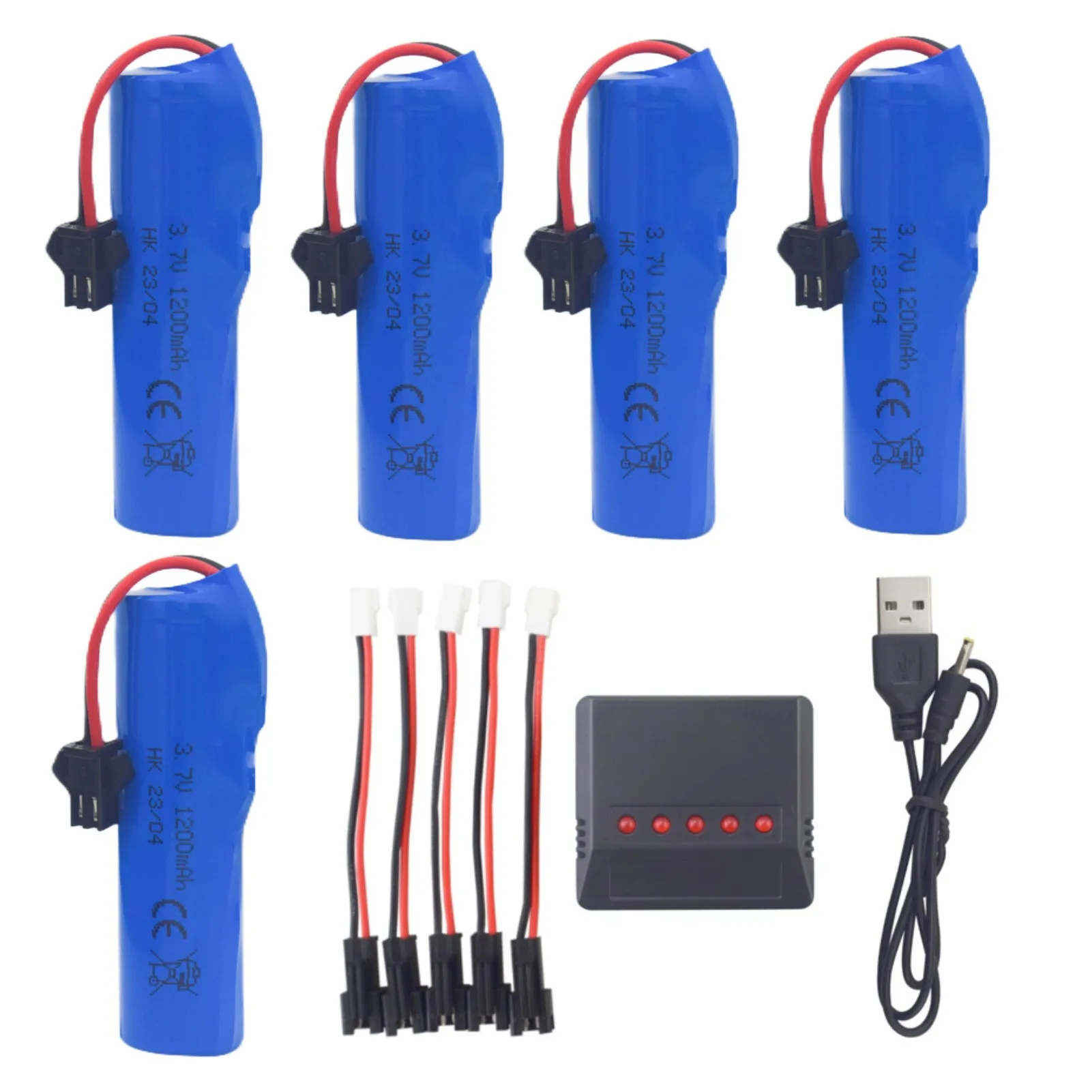 2PCS/5PCS 18650 3.7V 1200mAh Lithium Battery With 5-in-1 Charger For DE45 DE58 DE49 DE57 DE70 RC Car,1:14 Off-Road Vehicle