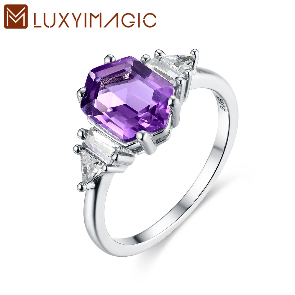 

Luxyimagic Amethyst Natural Stone Rings for Women Silver 925 Luxury Jewelry Hexagon Gemstone Wedding Engagement Gift for Her New